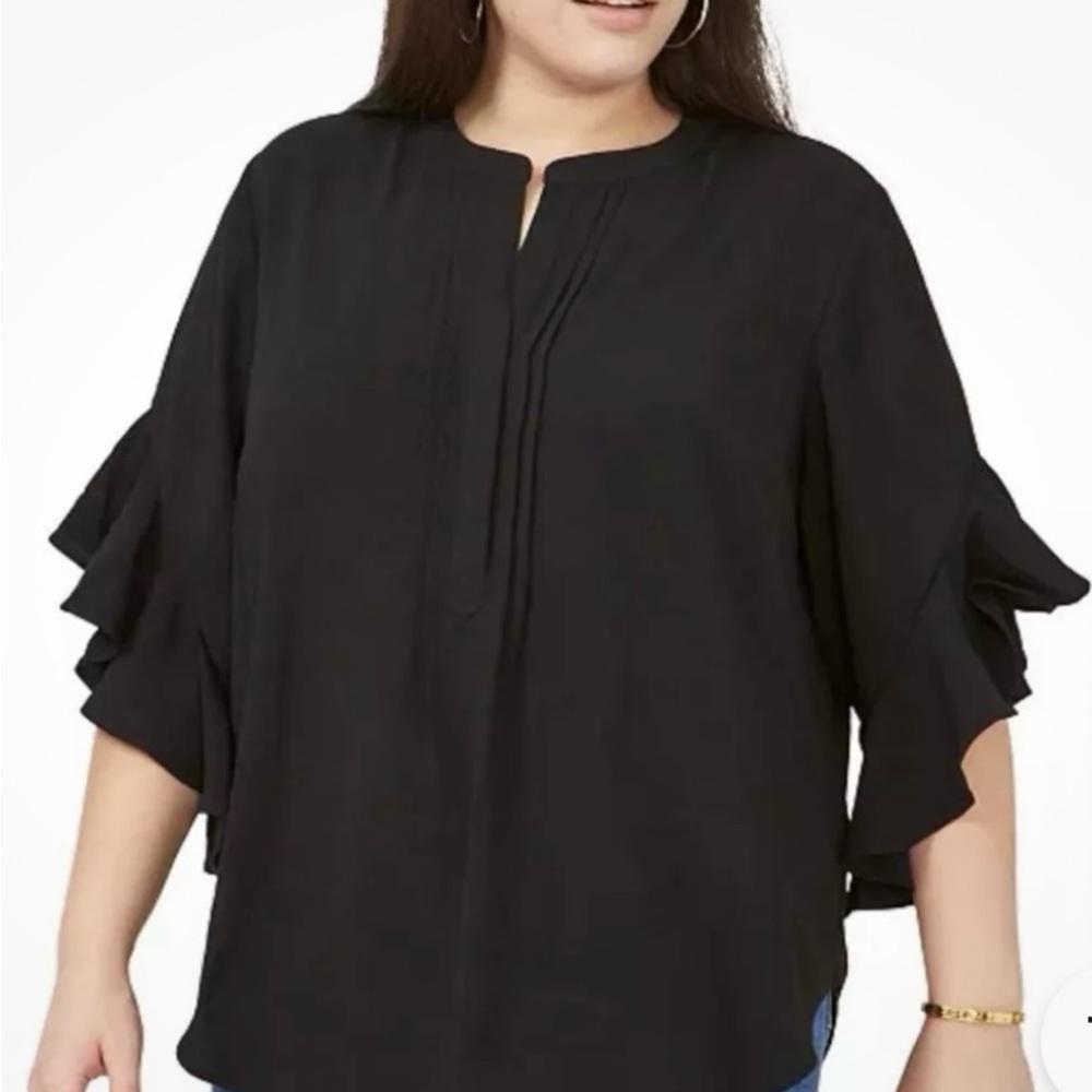Black Ruffle Sleeve Women's Top